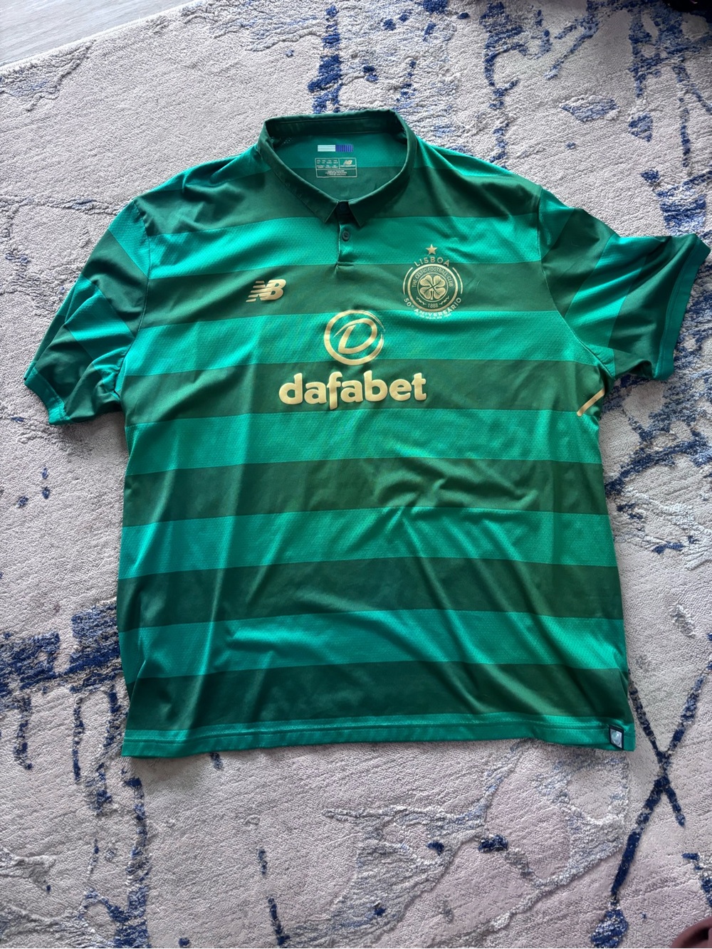 New Balance Men’s Green Striped Celtic Football Polo Shirt